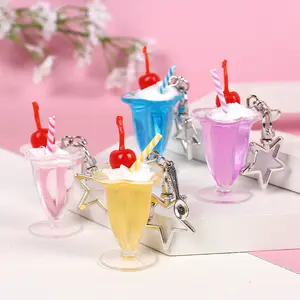 Cream Dessert Beverage Cup Key Chain Simulation Ice Cream KeyChain Beverage Food Pendant Creative Jewelry Storefront Gifts