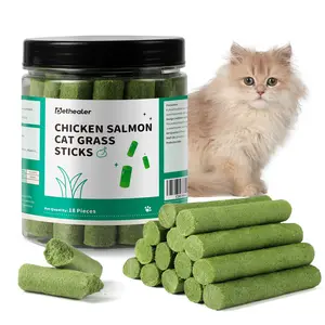 [18pcs Pack] Freeze-dried Catgrass Stick, Natural Removal Of Hairballs, Stomach Protection, Teeth Cleaning And Halitosis Prevention, Instant Granules Easy to Feed, Hair Care And Digestion Aid, Healthy Cat Snacks Instead Of Pills