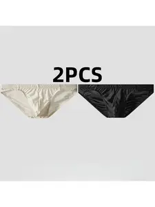 Men's Ice Silk Satin Underwear Set, Comfortable Low Waist Slim Fit, Smooth Fabric, All-Season Fashion Briefs, Pack of 2