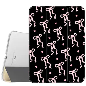 Black And Pink Bows Case for iPad A16 2025 / iPad air 6/ iPad mini 6, Slim Stand Cover with Soft Translucent Frosted Back Pencil Slot, for Samsung Galaxy Tab S9 Tablet Cases