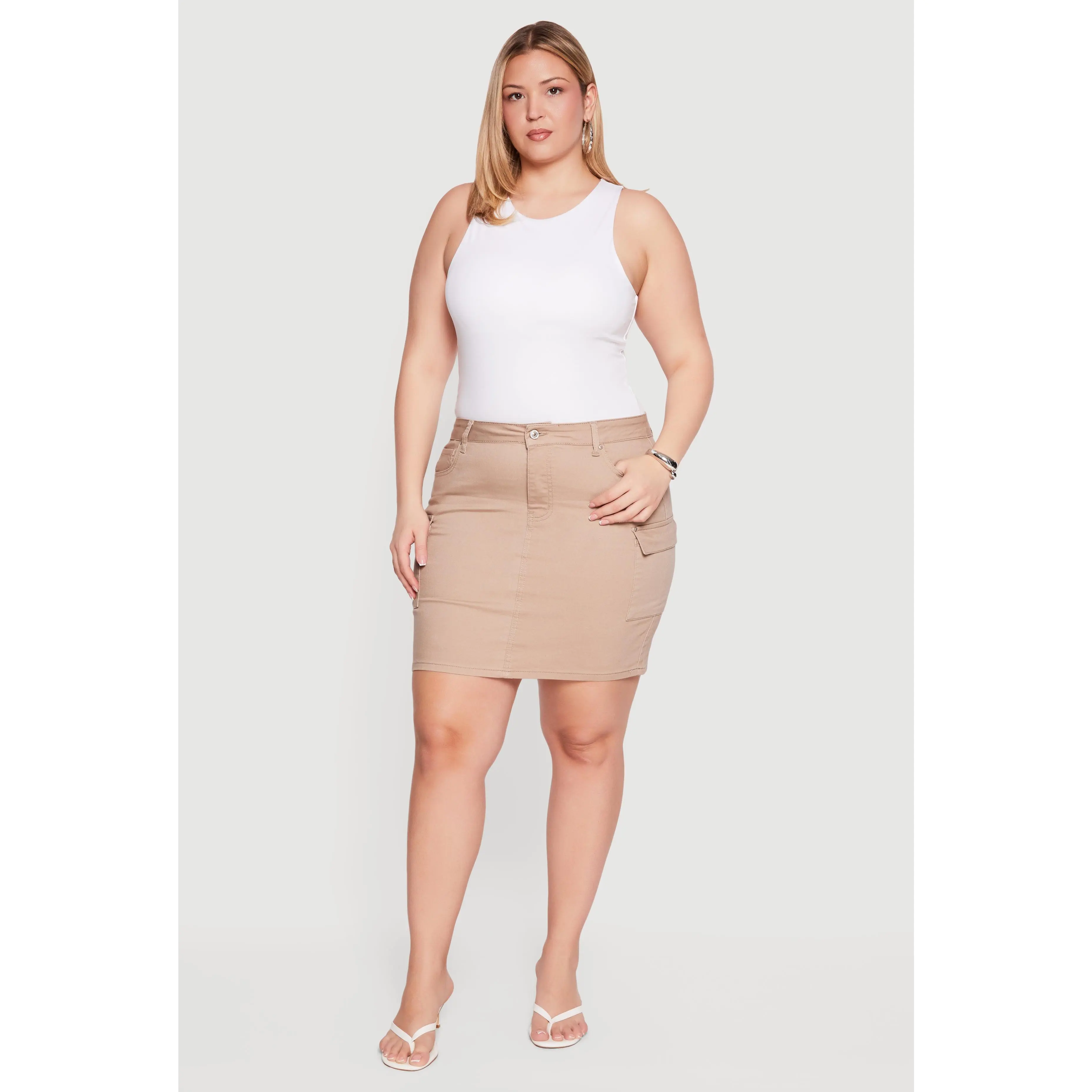 Plus Size WAX Mini Twill Skirt with Cargo Pockets