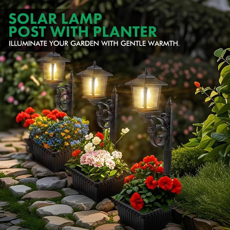Hoodink 2 Pcs Solar Post Light With Planter, Room Decor For Easter Wedding Decorations, Black Post Light, 2 In 1 Outdoor Solar Post Light For Porch Front Door Patio Roadside Decoration