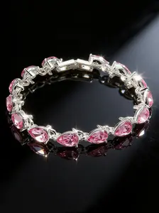 1 sparkling and fashionable pink teardrop shaped bracelet, sweet and elegant versatile women's bracelet, suitable for daily party wear