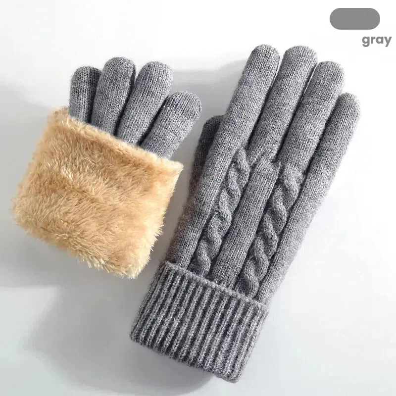 Knitted Gloves Winter Double-Layer Padded Thick and Warm Protective Cold-Resistant Fashionable Outdoor Touchscreen Gloves