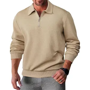 2026 Mens Polo Shirt Quarter Zipper Long Sleeve Jacquard Mock Neck Knitted Business Sweatshirt Retro Golf Shirts