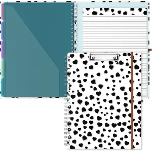 Clipboard Folio with Refillable Lined Notepad, 8.5 x 11 Folders with Storage 10 Pockets, Spiral Portfolio, Size 12.8X 9.7 in, Office & School Supplies, Love Spot
