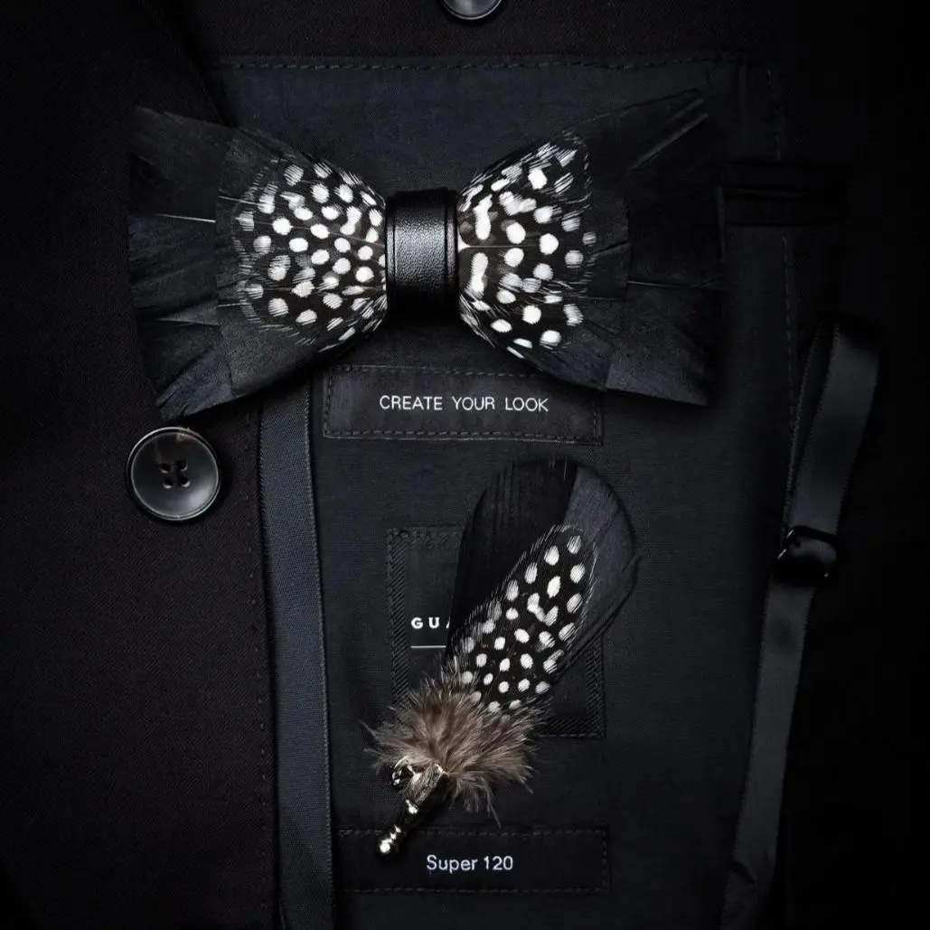 Feather bow tie wedding groom host DJ commercial performance competition bow tie paper box handmade feather bow tie