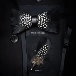 Feather bow tie wedding groom host DJ commercial performance competition bow tie paper box handmade feather bow tie