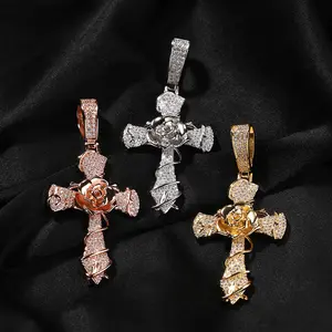 Vintage Sweater Chain Pendant| Copper 5A+ Zircon Rose Cross Necklace| Chicano Classic Hip Hop Minimal Sporty Style Luxury Accessory for Men & Women, Daily Wear & Ideal Holiday Gift