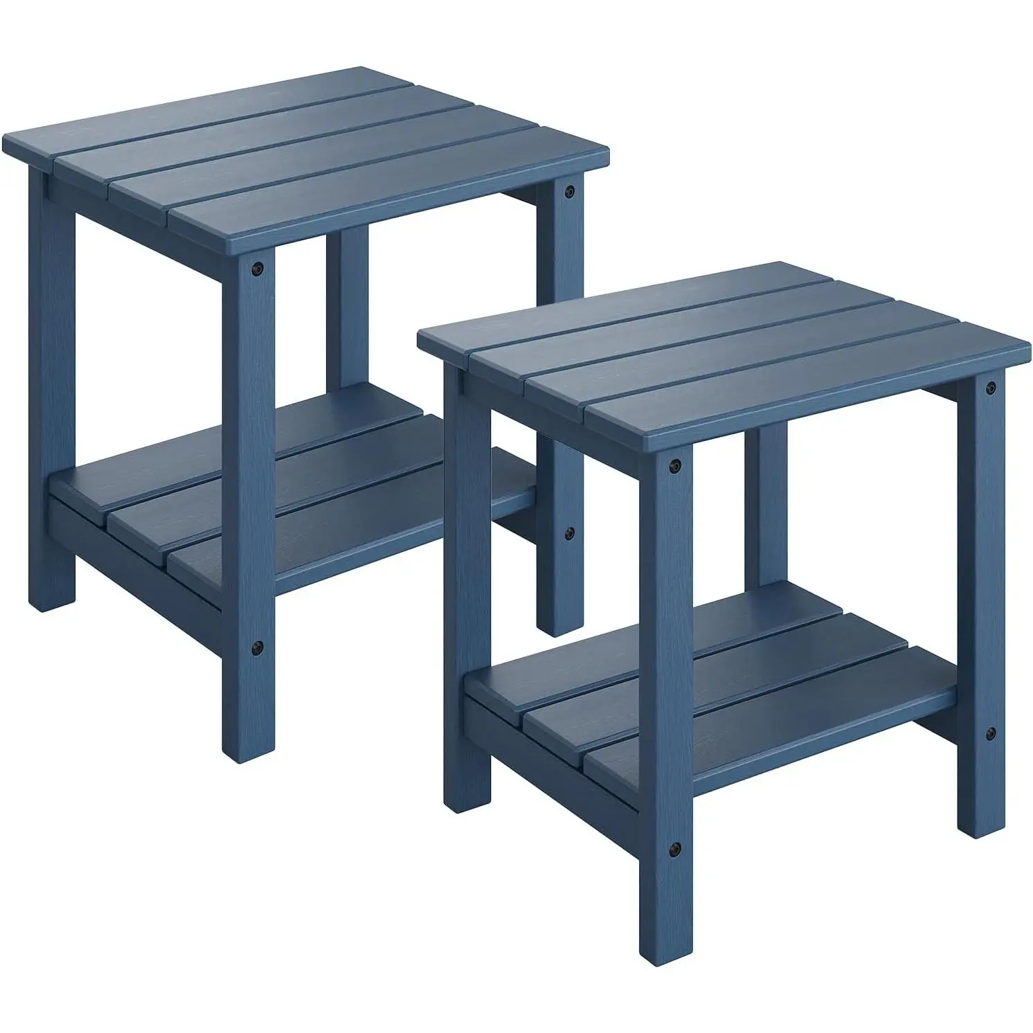 GARVEE Adirondack Outdoor Side Table 18 x 15 in, HDPE 2-Tier Patio Side Tables for Outside, All-Weather End Table for Patio Pool Deck Indoor Backyard, Navy Blue-2Pcs