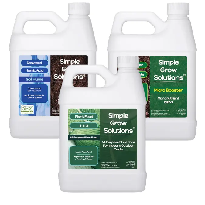 SIMPLE LAWN SOLUTIONS Garden Goals Trio - Soil Hume + Micro Booster + Plant Food 32oz Bundle