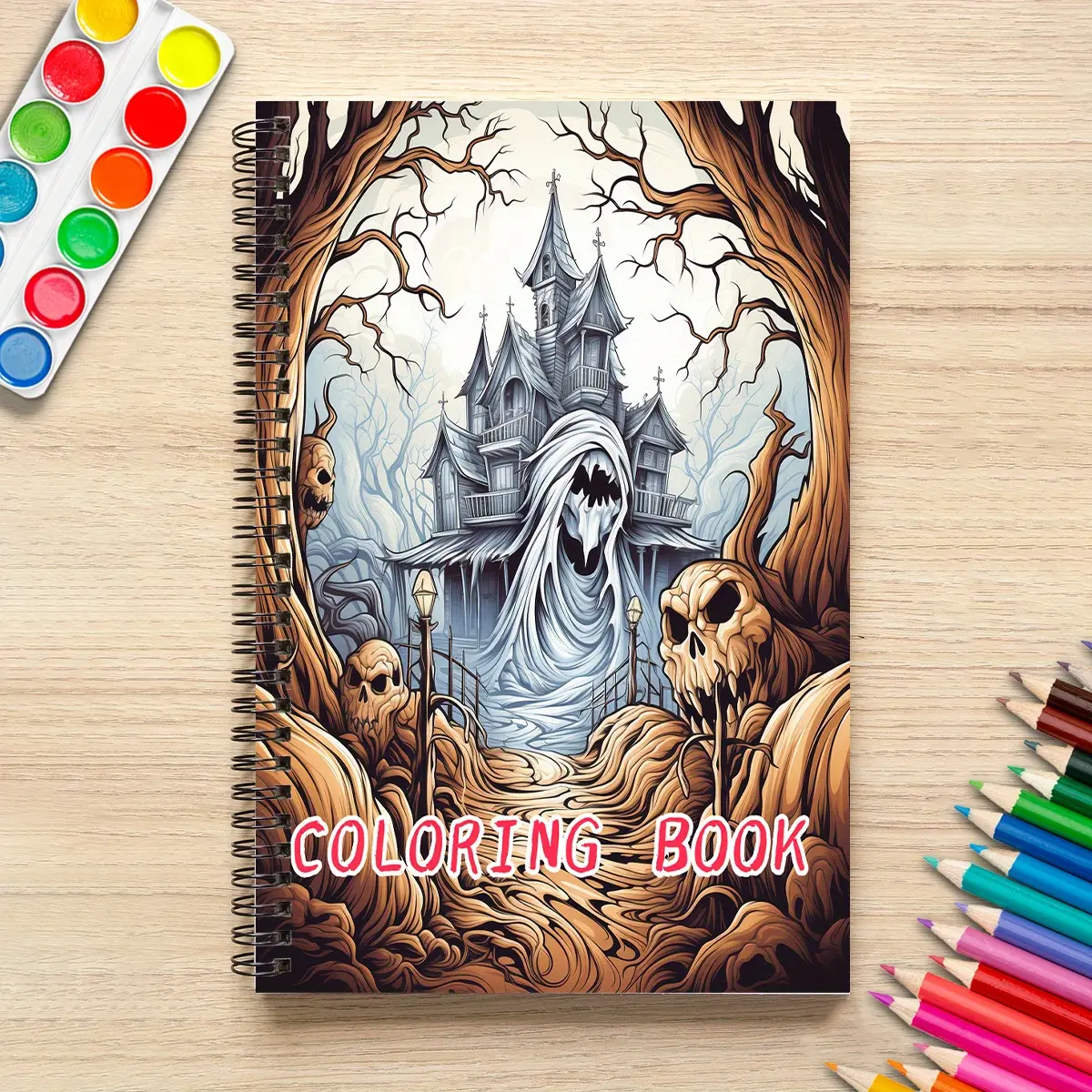 1pc Halloween Coloring Book Gothic Dark Style Coloring Book Stress Relief & Relaxation 30 Unique Designs 8.3x5.5 inches Perfect Gift for Christmas, Halloween & Thanksgiving Art Supplies