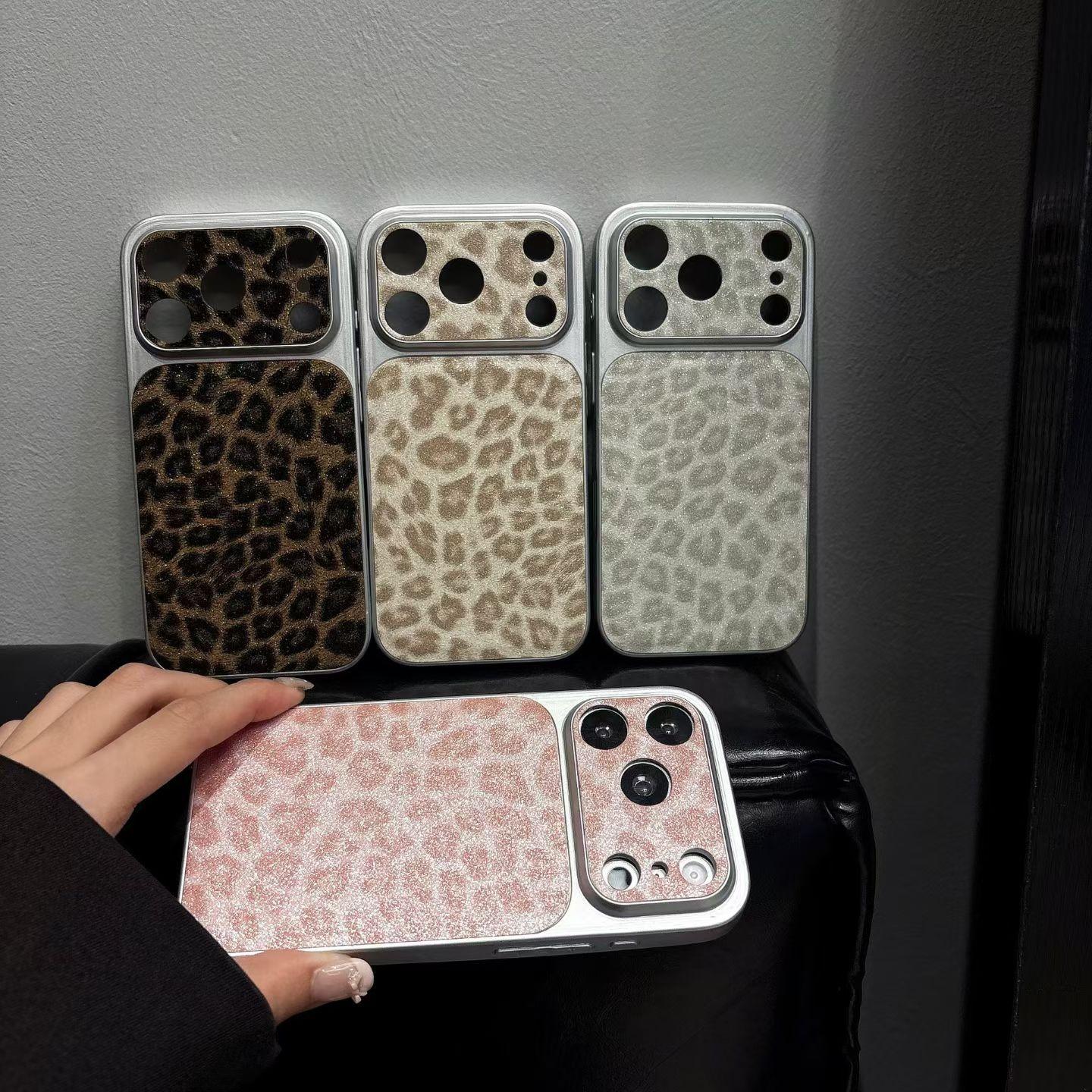 （Case & Nova.） Luxury Leopard Print Glitter Phone Case with Large Lens Window, Compatible with iPhone 17 Pro Max, 16, 15, 14, 13, 12, Shockproof Protective Cover junk