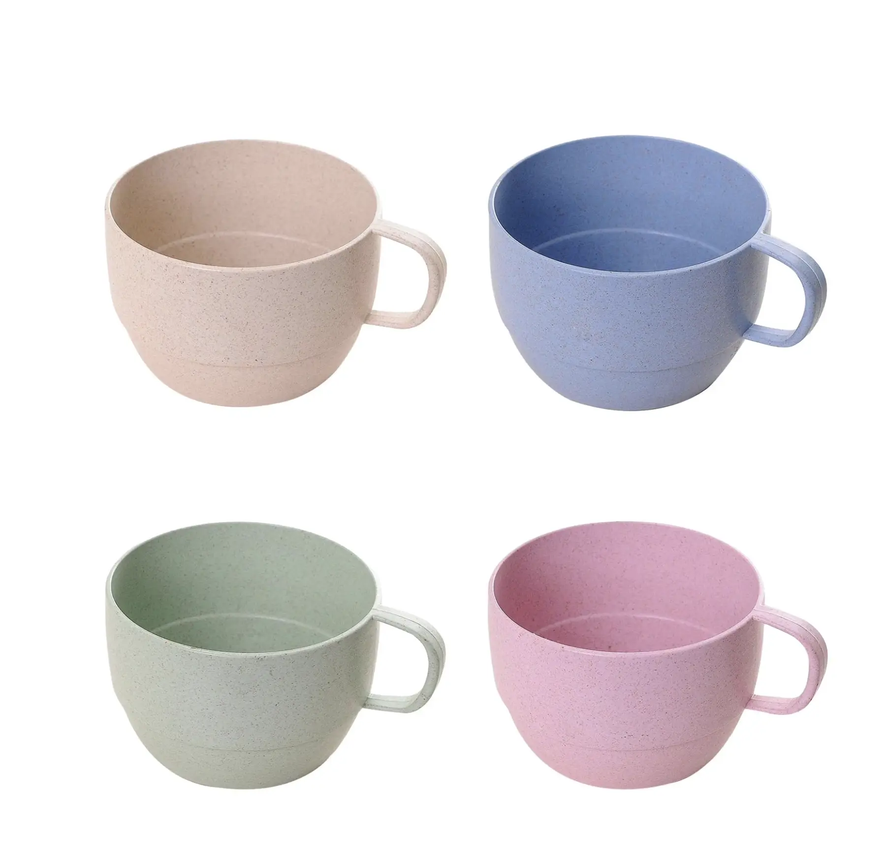 4-Pack Eco-Friendly Wheat Straw Plastic Mugs with Integrated Handle, Lightweight Kitchen Drinkware for Home Tea & Beverages, Multi-Color Options for Easy Grip