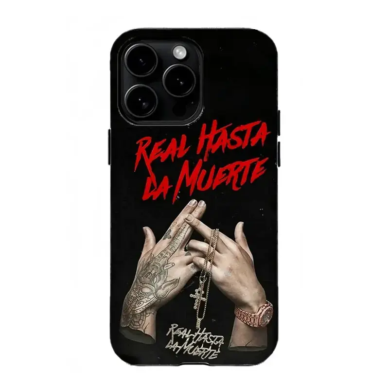 Anu.el- AA _Real Hasta La Muerte_ Phone Case Black & Red Rap Aesthetic Print Protective Cover Compat,  Gift for iPhone 17 16 15 14 13 12 11 Pro Max Plus