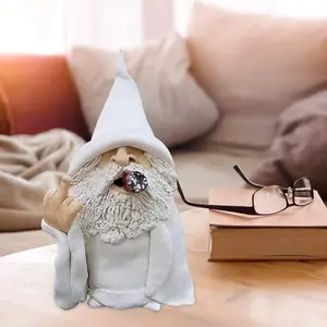 Funny Garden Gnome Statue, Middle Finger Smoking Wizard Gnome