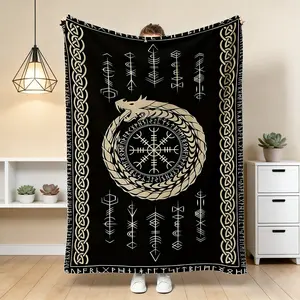 Viking Dragon Blanket, Nordic Mythology Throw Blanket, Cozy Flannel Aesthetic Blanket, Geometric Pattern Home Decor, Soft Warm All-Season Blanket for Sofa Bed Couch Office