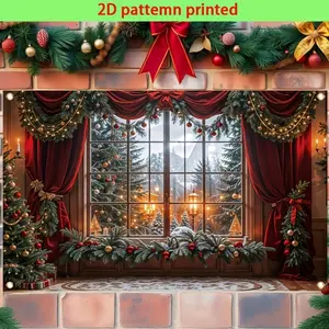 1Pcs Christmas Decorative Background Fabric, Window Snowscape Pattern Banner, Durable Polyester for Large Areas, Festive Atmosphere Creation Prop, Suitable for Christmas Indoor Home Decor