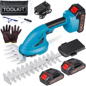 Hedge Trimmer with Battery and Charger 21V Brush Grass Shrub Trimmer 2 in 1 Mini Grass Shears Grass Battery Powered Hedge Trimmer for, Yard and Lawn (Blue)