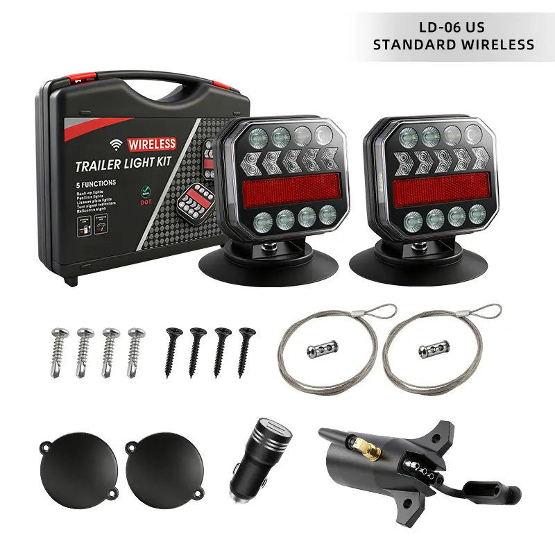 Wireless LED Trailer Lights Kit, Adjustable Multifunction Tow Tail Lights with Strobe & Reverse Lights for Trucks, Boats, RVs
