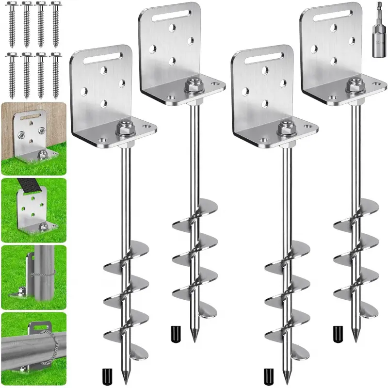 2/4/6 Pack 18" 24" Ground Anchors Screw in Shed Anchor with L Bracket Trampoline Anchor Spiral Swingset Anchors for Swing Set, Mobile Home, Fence, Playset, Tent, Canopy, Carport