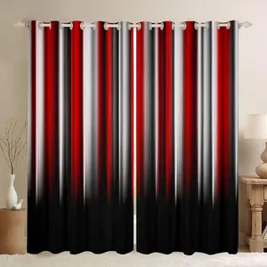 White and Red Darkening Dreapes, Geometric Strip Lines Curtains, Blackout Curtains, Modern Gradient Red and Black Window Treatments