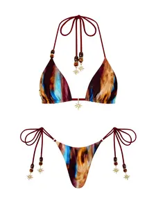2026 new halter tie neck women’s mini bikini two-piece set—fashionable, sexy low-rise two-piece swimsuit for casual vacations, beachwear, swimwear, hot springs wear, and party outfits