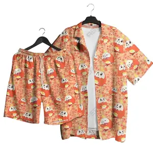 Fuecoco PKM Hawaiian Shirt Set – Tropical Button-Up Shirt, Summer Beach Short, Funny Unisex Vacation Outfit, Family Matching for All Ages,  Shirt Gift