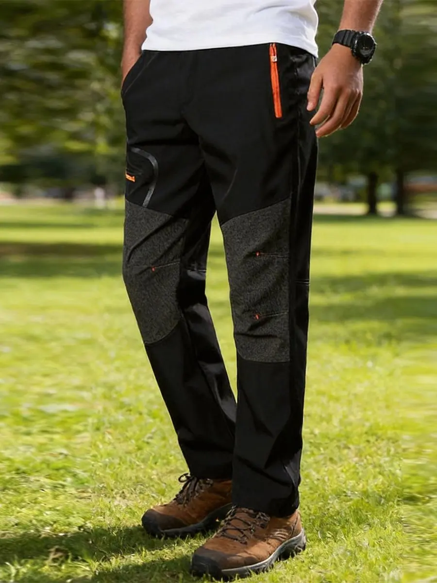 Men's Outdoor Quick-Dry Breathable Trekking Pants - Reinforced Anti-Abrasion Knee-Spliced Design, Contrast-Zipper Multi-Storage Pockets for Hiking, Adventure