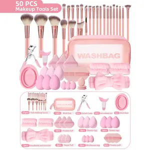 50 Piece Makeup Brush Set, Soft Bristle Powder Brush Blush Eyeshadow Sponge, All-In-One Beauty Tool Kit, Essential Cosmetic Brushes, Makeup Accessories, Makeup Brushes Kits