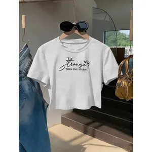 Stronger Than The Storm Graphic Crop Tee Womens Short Sleeve Crewneck Summer Casual Streetwear Soft Lightweight Trendy Top For Everyday Outfits