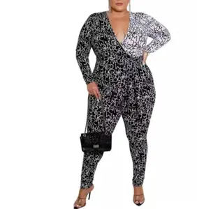 Letter Digital Print Jumpsuit-Black/White