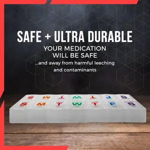 Large Weekly Organizer (2 Pack) - AM/PM Pill Box, XL 7-Day Planner with Bold Labels & Braille, Easy to Read for Pills & Supplements Healthcare Aid