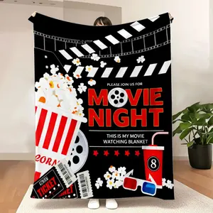 Movie Night Blanket - This Is My Movie Watching Blanket, Soft & Cosy Printed Throw with Film Reel/Popcorn/3D Glasses Design, Suitable For Home, Office, Travel, Camping, And Car Use, Perfect Gift