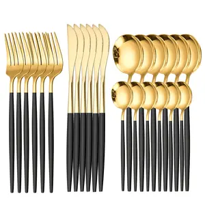 24-Piece Stainless Steel Cutlery Set – Gold Finish With Colour Handles | Flatware Set
