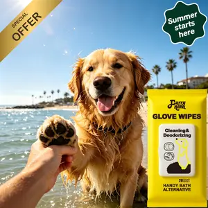 Natural Ingredients PRO Pet Glove Wipes Bathing & Deodorizing No-Rinse Grooming for Dogs & Cats Extra Thick & Glove-Fit Design Daily Care Traveling Eco-Friendly 20pcs Pack Alcohol-Free Hypoallergenic Furry Haha Cleaner Cleaning