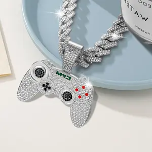 Game Controller Pendant Cuban Link Chain Men Necklace Stainless Steel Hip Hop Jewelry Iced Out Pendant Music Festival Rave Party Accessories Gamer Gift Streetwear Christmas Gifts for Men