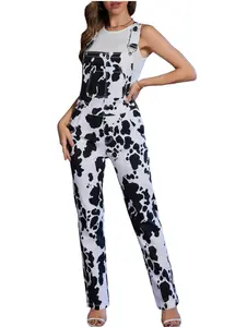 Zhangyan Cow Print Overalls for Women Fashion Stretch Denim Pants Cute Jumpsuits Bibs Coveralls Fall Outfits Winter Rompers Halloween Womenswear  Sleeveless Trouser
