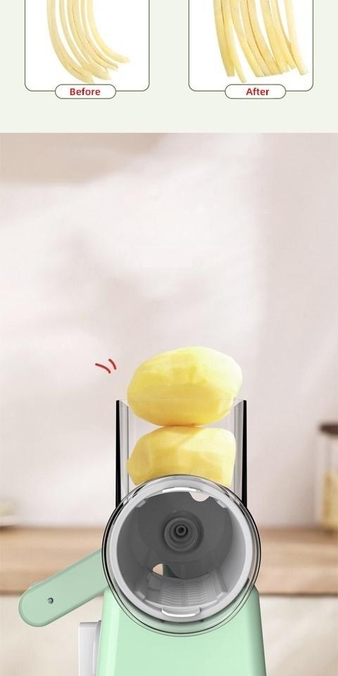 Tekinor Rotary Grater with Handle, 6 Well-Designed Blades, Strong Suction Cup Base, Vegetable Grater & Mandoline Slicer - Kitchen Utensils