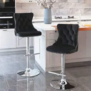 Set Of 2 Modern Velvet Dining Bar Chairs Adjust Counter Height Barstools With Metal Chrome Base Swivel Bar Stool With Button Tufted Back For Kitchen Home Bar Dining Room Office