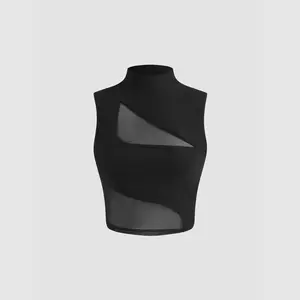 Cider [size 2-10] Mesh High Neck Patched Crop Tank Top