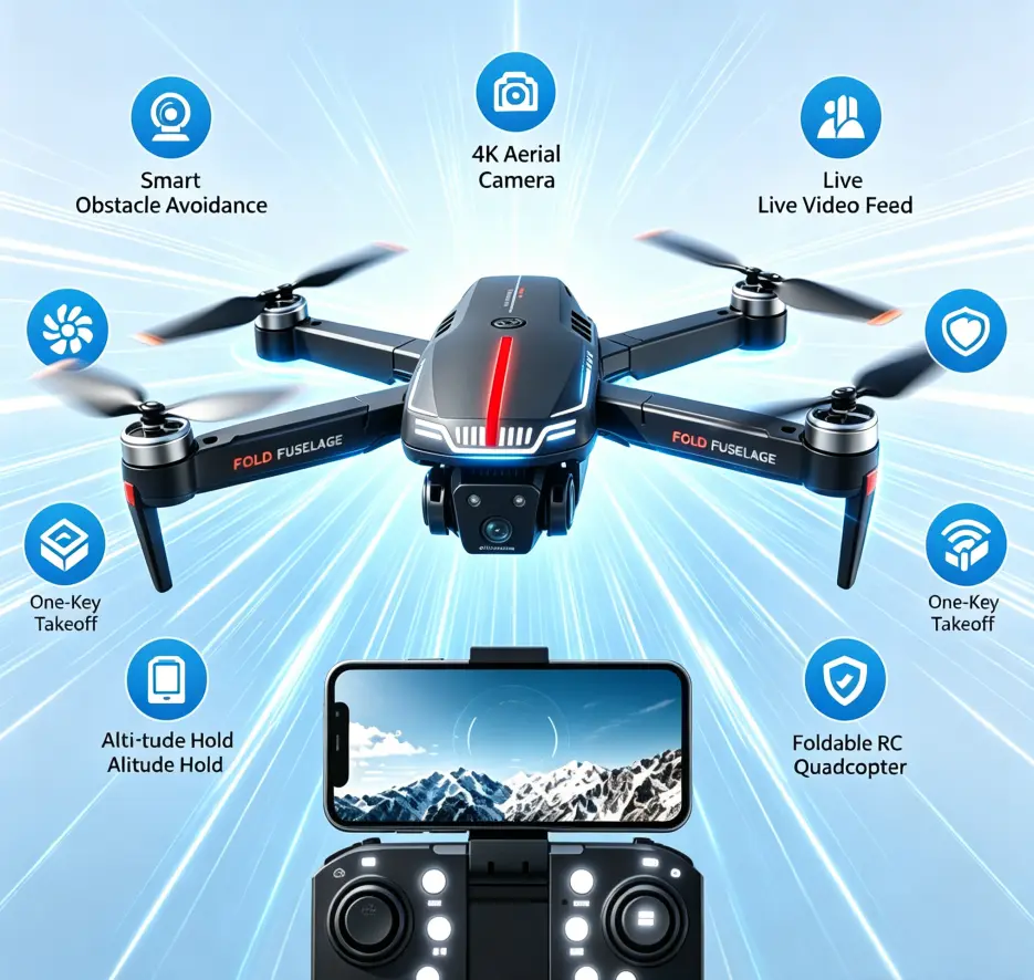 Foldable 4K HD Camera RC Quadcopter, Obstacle Avoidance Long Range Drone for Adults Beginners video transmission gift