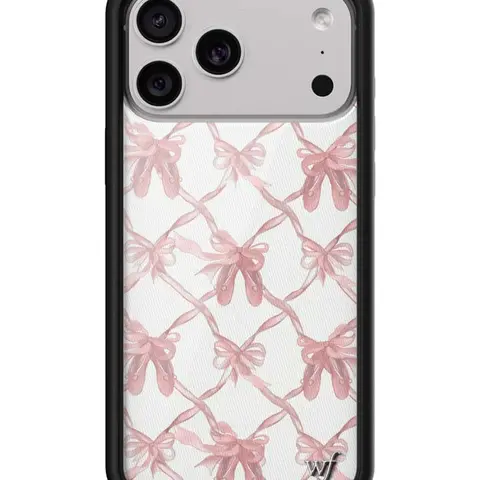 Wildflower Cases Limited Edition Custom Durable iPhone Cellphone Casing - Pink On Pointe Ballet-Slip Design, White Background, Bright Pink Ribbon, Raised Black Rubber-Polyurethane Bumpers, Silver WF Emblem, Handmade Women's Owned Small Business Gift