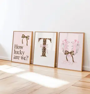 Set of 3 Custom Leopard Initial Prints, Personalized Bows Letter Poster, Trendy Coquette Girly Wall Art, Teen Girl Bedroom Dorm Decor