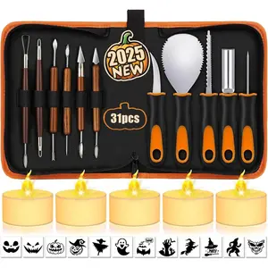 Pumpkin Carving Kit with Stencils 31 PCS Halloween Pumpkin Carving Tools Professional Pumpkin Carving Set Heavy Duty Stainless Steel Jack-O-Lanterns Pumpkin Carving Knife for Kids Adults