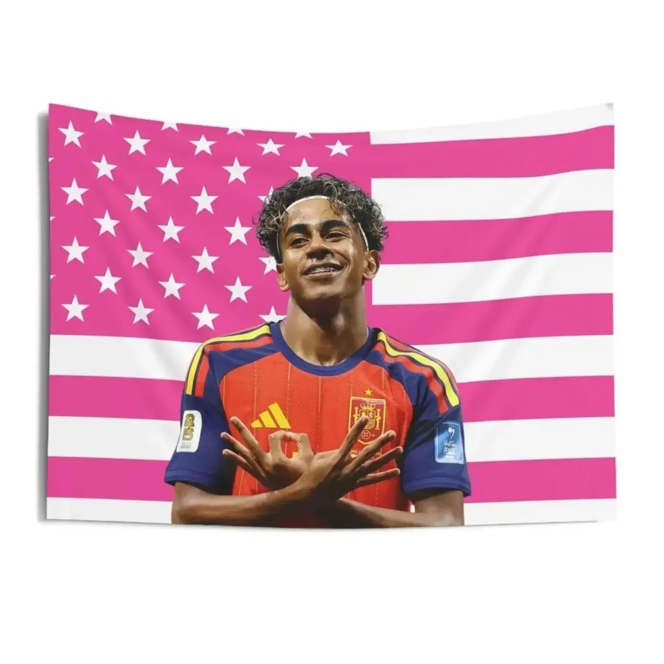 Lamine Yamal 304 Celebration Pink Flag Indoor Wall Tapestries