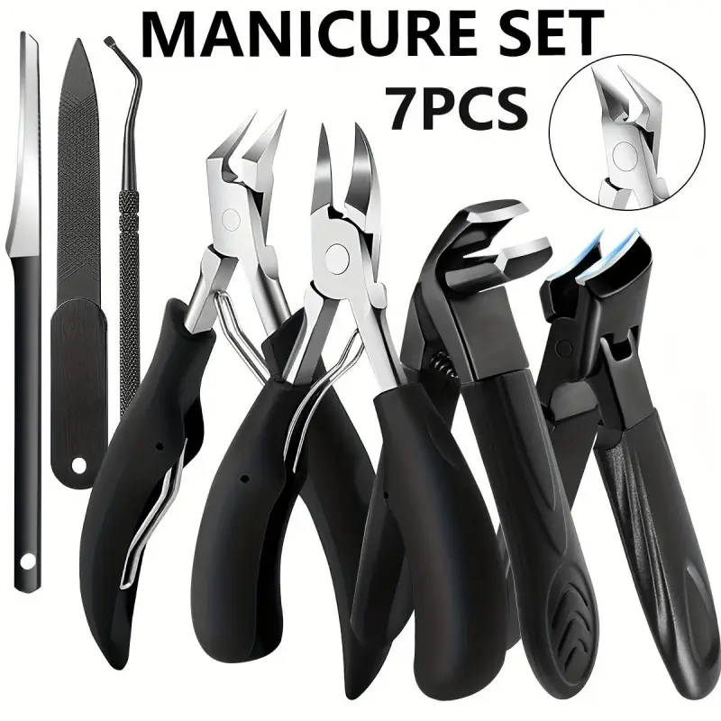 7PCS Toenail  Set for Thick & Ingrown Nails – Heavy Duty Wide Jaw Nail , Sharp Stainless Steel Manicure Pedicure Nail Care Kit Curved Clippers summervibes trimming toenail clipper, Manicure Supplies, Nail Trimmer