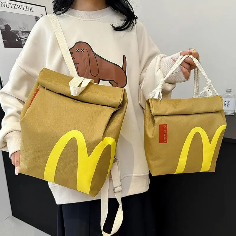 Creative McDonald’s Paper Bag Design Backpack, Dual Use Backpack & Sling Bag, Letter Print Large Capacity Student Bag for University Girls Daily Commute