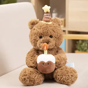 Birthday Hat Cake Gift Bear Doll Hug Bear Teddy Bear Plush Toy Pillow Cake Bear Doll for Girlfriend