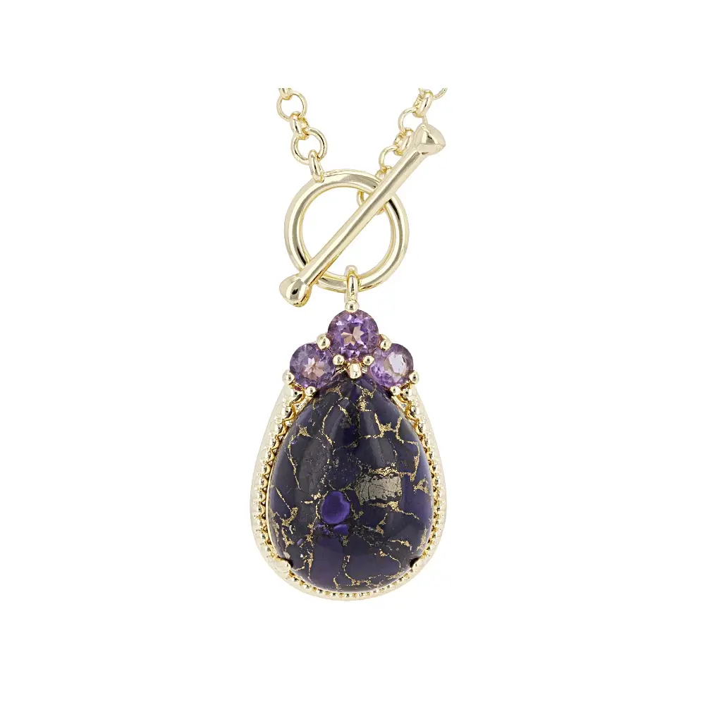 JTV Purple Composite Turquoise With African Amethyst 18K Yellow Gold Plated Pendant/Chain 0.47ctw